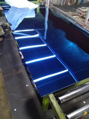 좋은 가격 201 블루 골드 워터 리플 컬러 미러 PVD 코팅 스테인리스 스틸 시트 천장 보드 온라인으로