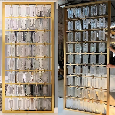 좋은 가격 컬러 골드 헤어 라인 빗질 거울 유리 삽입 혼합 304 스테인레스 스틸 방 분리 스크린 파티션 온라인으로