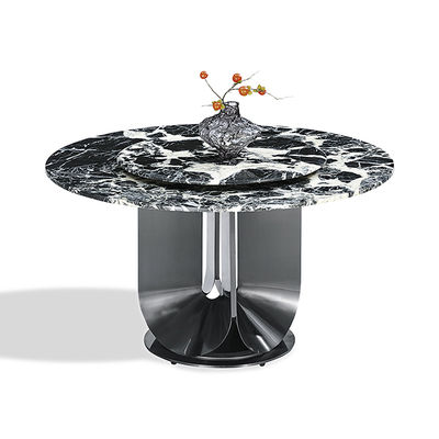 좋은 가격 원형 소결석 상판 블랙 색상 스테인리스 스틸 다이닝 테이블 (회전판 포함) 온라인으로